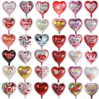 10шт 18-инчови хелий балон от фолио с червено сърце, сватба, Дни, Свети Валентин, обичам те, Алуминиеви балони, украса на сватбени партита