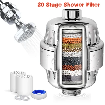 20-стъпка филтър за вода за душ с висока производителност за отстраняване на хлор, флуор, тежки метали, филтър за омекотяване на твърда вода за накрайник за душ