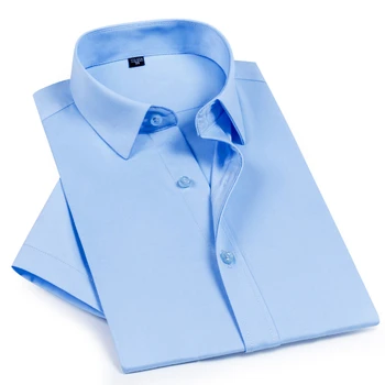 2023 Луксозни мъжки летни обикновена риза с къс ръкав от бамбуково влакно, лилави, черни, бизнес, офис, приталенные, големи размери