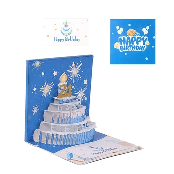 3D картичка с торта за рожден ден с плик за всички поводи за момичета, дете, жена, led картички
