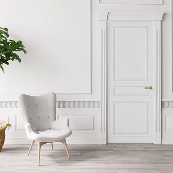 3D Реалистично Украса за дома с сиво-бял с дървен модел, Свалящ Стикер на вратата