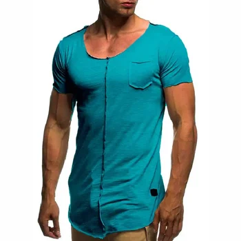 B8866 Однотонная мъжка тениска с къс ръкав, един Случаен Летен Топ, Тениски За мъже Фитнес