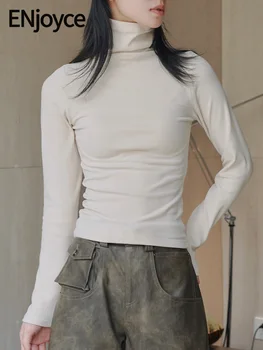 ENjoyce 2023 Зимни дамски топли тениски с висока яка, женски Корейски модни тънки блузи с дълъг ръкав, пуловери, тениски, долната риза