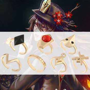 Genshin Impact Hu Tao, Откриващи пръстена на пръста си, за жени И мъже, аниме игра, подпори за cosplay, пръстени с променлив размер, Трендови подаръци за феновете на бижута