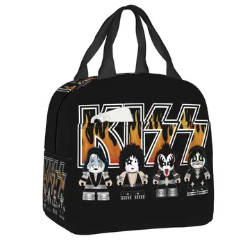 Heavy Metal Rock Kiss Band Термоизолированная чанта за обяд Женска рок-н-ролльная чанта за обяд за училище, Многофункционална кутия за Bento