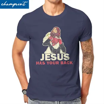 Jesus Has Your Back God Demon Мъжка Тениска от 100% памук, Реколта Тениски Християнско Джиу-Джицу Тениска Облекло Ново записване