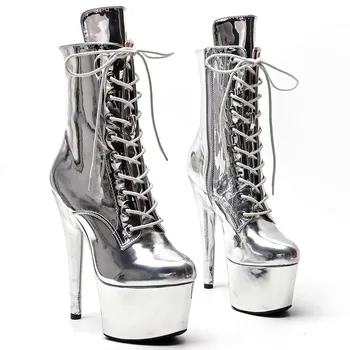 LAIJIANJINXIA/ Нови Модни Дамски Модерни обувки на платформа с изкуствен покрив 17 см/7 инча За танци на един стълб На висок ток, 014