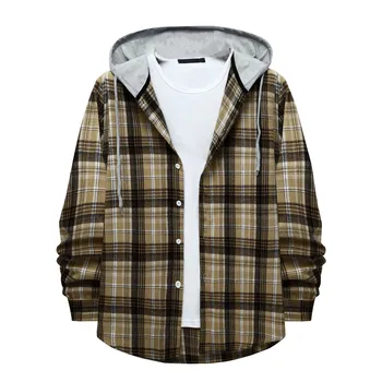 Men 'S Plaid Shirt Hooded Button Sweatshirt Men' S Casual Fashion Sweatshirt яке мъжки зимни Jaqueta Masculina Casacos 2023