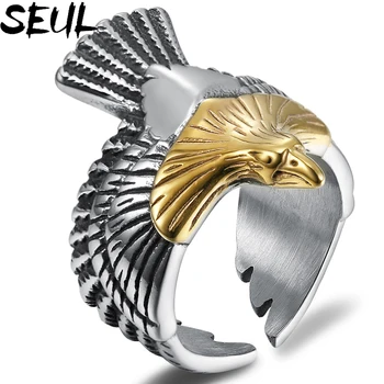 Seul Винтажное регулируем пръстен с изображение на животно под формата на крило летящ орел, кон, открывающееся пръстен за мъже, мъжки пръстени в стил пънк за парти, бижута за подарък
