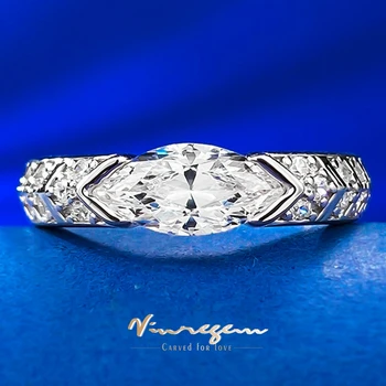 Vinregem 5*10 ММ Кройката Маркес, създадена в Лаборатория от Сапфир, скъпоценност От сребро 925 проба, Женски пръстен, Фини бижута, Сватбени подаръци на Едро