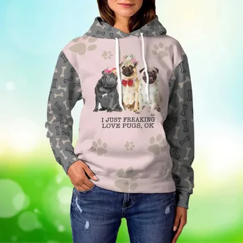 Блузи с качулка, за кучета HX Animals I Just Love Pugs Качулки с 3D принтом Модни и ежедневни Спортно Облекло за Мъже Дамски дрехи Директен доставка