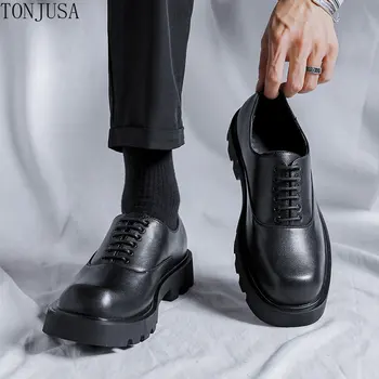 Британски Кожени Обувки Големи Размери, Мъжки Черни Обувки На платформа С Нисък Покрив, Бизнес Кожени Обувки Кифла