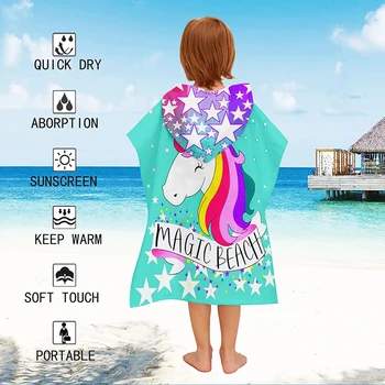 Быстросохнущий детски халат за баня от микрофибър с качулка, впитывающее плажна кърпа, детски халати, плажни ветровка с единорогом