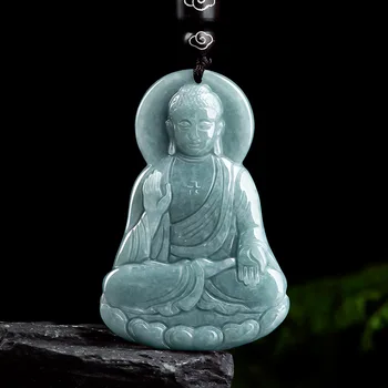 Висулка от натурален нефрит клас А, окачване на Буда от нефрит синя вода, окачване с лед, модни мъжки и женски стилове от висок клас