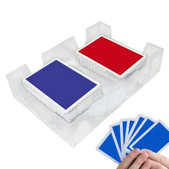 Въртяща се тава за карти Прозрачен тава за карти за игра, Държач за карти с две тестета Практичен и здрав Държач за карти с револвиращ чекмедже за покер маси