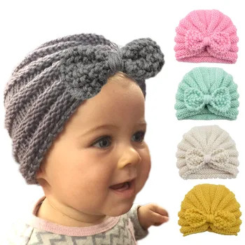 Вязаная детска зимна шапка 12 цвята, детски Лъкове, шапки-тюрбани, детска шапчица за новородено, шапчица с лък за момичета, аксесоари за деца