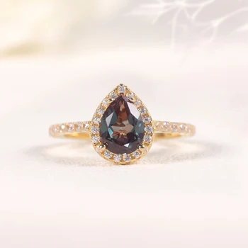 Годежен пръстен GEM'S BALLET с уникален лабораторна александритом крушовидни от сребро 925 проба, пръстен-обещание, юни подарък за рожден ден за нея