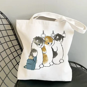 Дамски чанта за пазаруване, скъпа чанта Kawai с принтом бяла котка, холщовая чанта за пазаруване в стил харадзюку, дамски чанти-тоут на рамото, женствена чанта