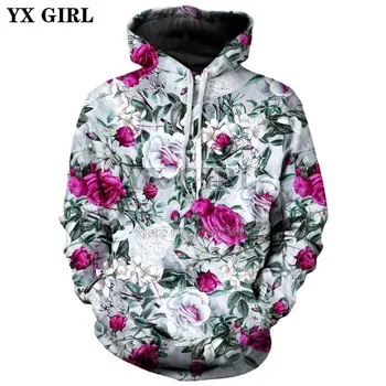 Директен доставка за момичета YX 2018, нови модни блузи с качулка с 3D принтом рози/божур, мъжки/дамски ежедневни hoody с качулка, пуловер