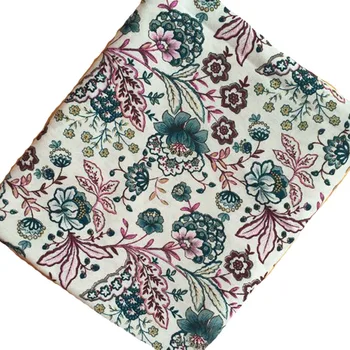 Елегантен синьо-розово бельо памучен плат с флорални принтом Graden Flowers 48x150 см