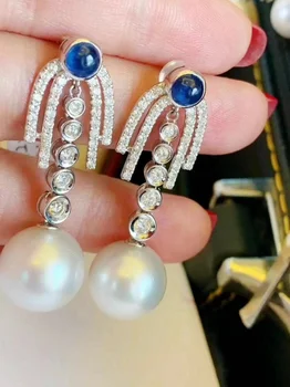 елегантна двойка кръгли обеци с бели перли с диаметър 10-11 mm от Южното море 925s