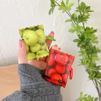 Забавна кутия за зареждане на безжични слушалки 3D Candy Apple Airpods 2 1 3 Airpods pro 2 с хубав анимационни модел ябълки домати с една кука