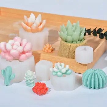 Имитационный Завод 3D Ароматна Свещ Мухъл САМ Суккулентная Силиконова Форма За Сочни Растения Свещ Торта CandyChocolate САМ Мухъл Q8U7
