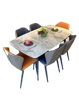 Италиански маса за хранене е от каменни плочи за малък апартамент, модерен проста правоъгълна комплект маси и столове, икономичен