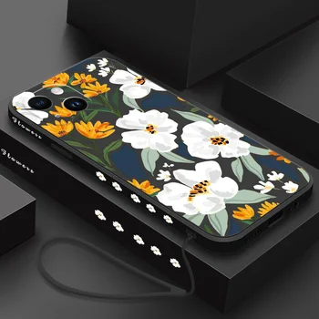 Калъф за телефон в стил ретро с рисувани цветя за iPhone 11 12 13 14 15 Pro Max Plus силиконов калъф за Iphone 13 12 Mini, защитната обвивка