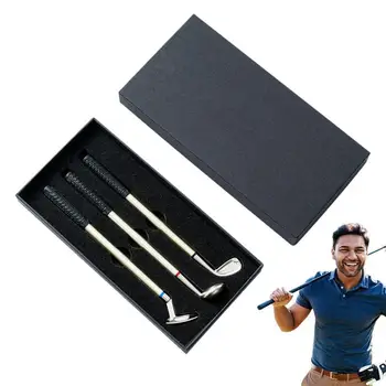 Комплект дръжки за голф, 3 бр., миниатюрни бизнес-дръжки за стикове за голф от сплав, мини комплект писалки за писане на бележки, преносими канцеларски материали