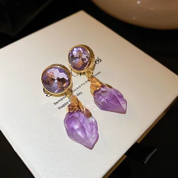 Корейски Нови Обици с лилави камъни и кристали За жени, Модни бижута, Сладки Букле d ' oreille femmes Brincos