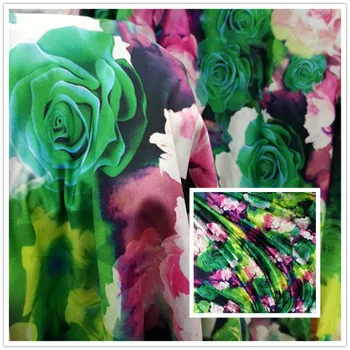 Криптирана Южнокорейски ледена коприна спускане, многоцветни рози, кърпа с принтом божури, рокля с голяма пола, кърпа с дълга пола