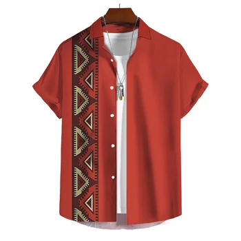 Летни Нови Мъжки Ризи В Етнически Стил, С Модерна Риза С Къс Ръкав Копчета, Тенденция Мъжки Реколта Хавайска Риза, Блуза Ropa Hombre
