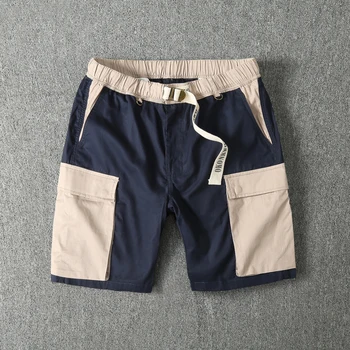 Летни нови японски ретро-найлонови шорти-карго, мъжки модни водоустойчив ежедневните свободни панталони с контрастиращи шевове, множество джобове, 5 точки