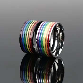 Многоцветное преливащи пръстен с капка масло, мъжки пръстени от неръждаема стомана Tidal, Бижута от неръждаема стомана, Размер 7-12
