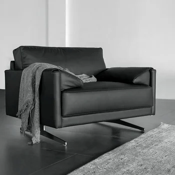 Модерен и луксозен удобен офис диван от черна кожа за офис