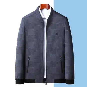 Модерен яка-часова, джобове с цип, якета в клетката, мъжки дрехи, Пролет 2024, Нови свободни ежедневни блузи, универсални палто