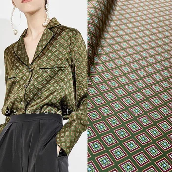 Модерна класика, нова Известната зелена Геометрична Решетчатая еластична коприна саржевая плат, персонални плат за рокли-ризи, еластична тъкан