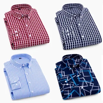 Модерна мъжка риза Wild от смесена памук в бизнес ежедневието ивица, Корейската свободна младежка риза с квадратна яка и къси ръкави за ежедневието