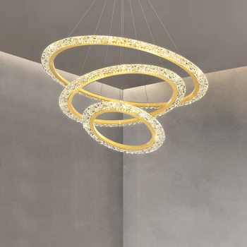 Модерни led пръстени Окачен лампа Начало декор Хол, Трапезария, Спалня и Кухня, Модерно луксозно осветление от полилей със златен ринг