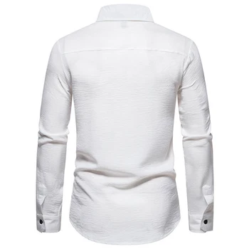 Мъжка риза, блуза, ретро-ризи с копчета и дълъг ръкав, обикновена върхове, широко применимая мода за мъже