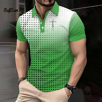 Мъжка риза поло с къс ръкав и шарките в полторочки, лятна риза с къси ръкави копчета, блузи, модни мъжки t-shirt оверсайз, ежедневни облекла