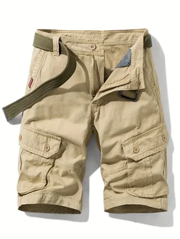 Мъжки ежедневни памучни шорти на експозиции с джобове копчета, мъжки дрехи за лятото [презрамка в комплекта не е включен]