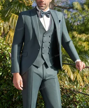 Мъжки костюм бизнес на булката, на Младоженеца на сватбата, Нов комплект от 3 теми За официални събития, Смокинг, яке, жилетка, панталони F09