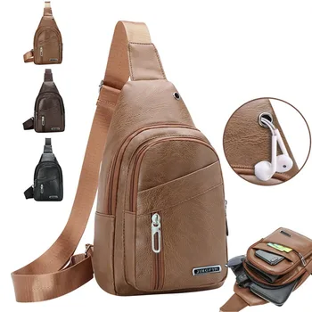 Мъжки нагрудная чанта за джогинг, чанта през рамо, здрава чанта от изкуствена кожа, с модерна нова однотонная нагрудная чанта, реколта чанта за отдих