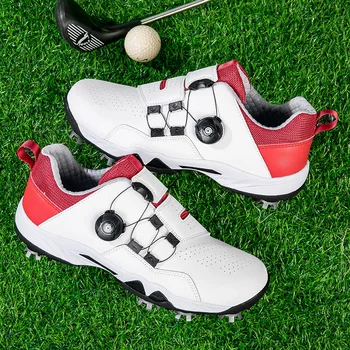 Мъжки обувки за голф елит на марката, професионална дамски обувки за тренировки голфъри, Кожени обувки с шипове, Голям е размерът на 36-46, чифт маратонки за голф
