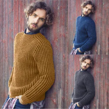 Мъжки пуловер, есенно-зимния нов модерен обикновен всекидневен пуловер в голям размер, с кръгло деколте