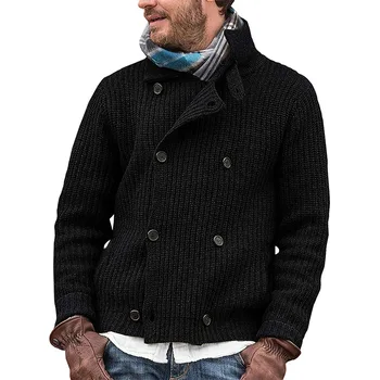 Мъжки пуловер-жилетка с дълъг ръкав 2023, есен и зима, нов качествен монофонични двубортный случайни пуловер голям размер