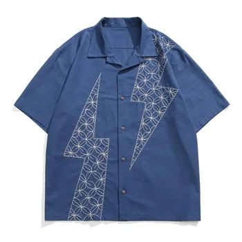 Мъжки ризи Kapital с къси ръкави в японски летен винтидж стил с бродерия цип, боядисана кола маска, ежедневни свободни однобортные върховете