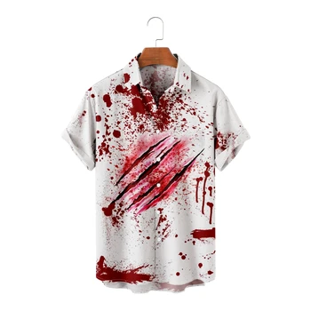 Мъжки ризи в стил Хелоуин с принтом кървави нокти, летни ризи за почивка на плажа, с къс ръкав, дишащи